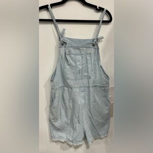 Light Wash Denim Short Overalls - Women